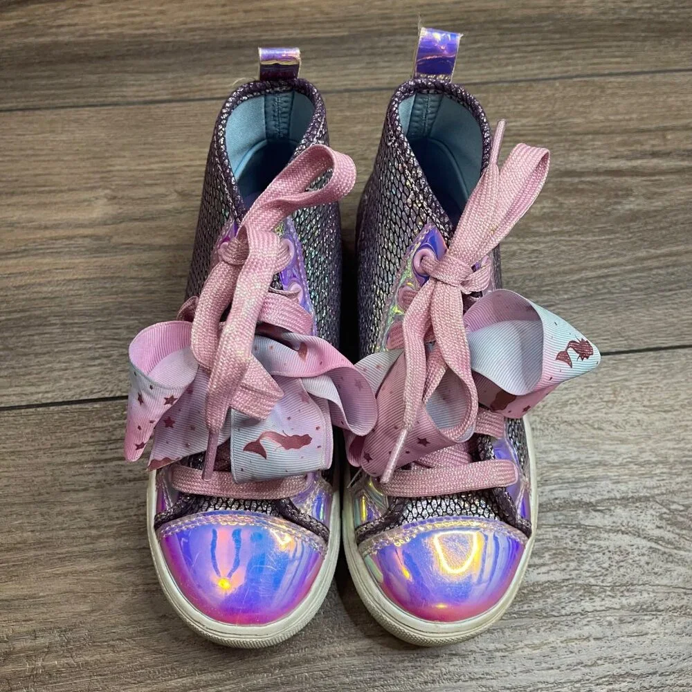 Jojo Siwa Mermaid Shimmer High Top Shoes Girls Sz. 1 Lace Up Sneakers Bow Accent